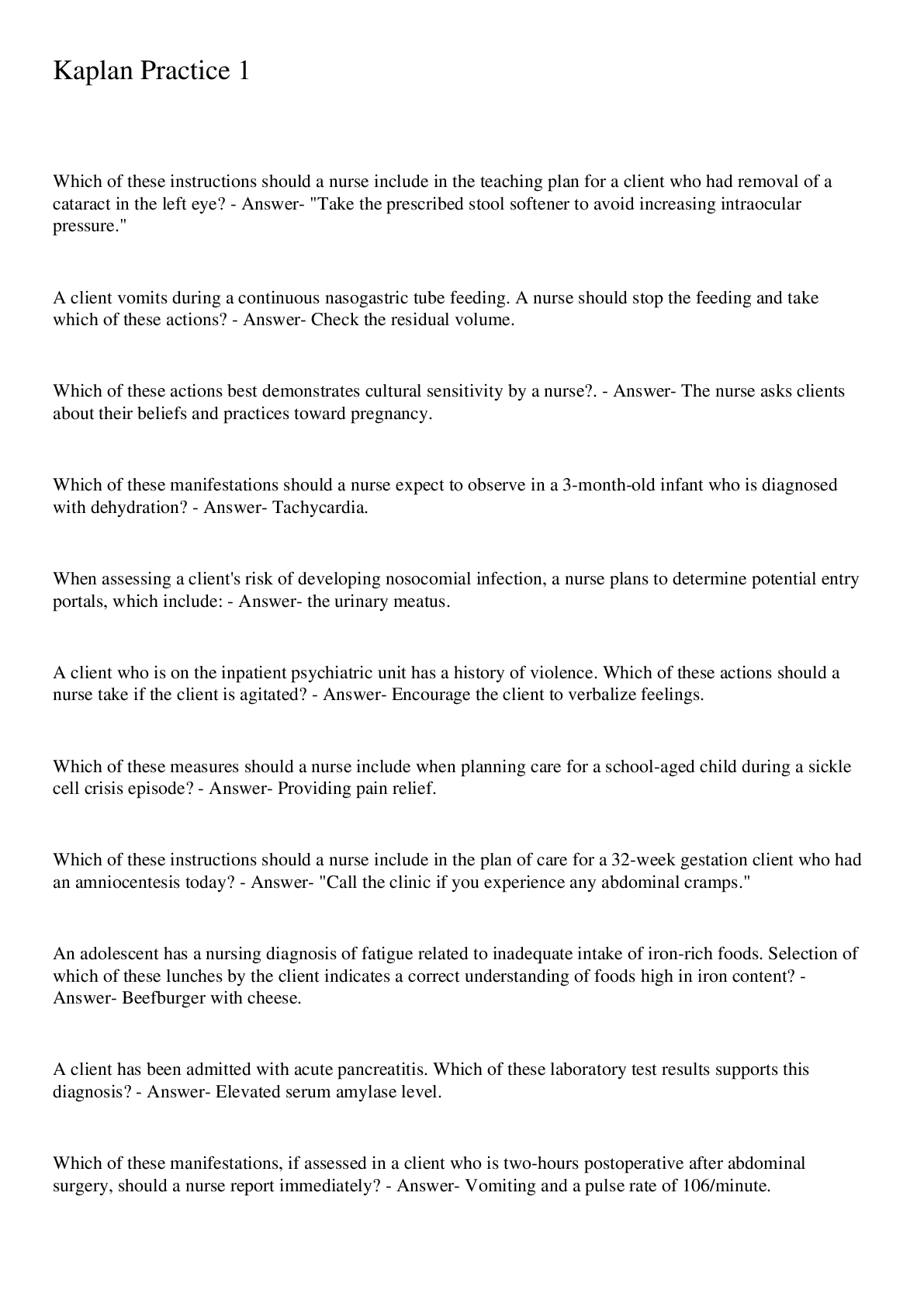 Preview image for Kaplan Practice 1 Questions And Answers